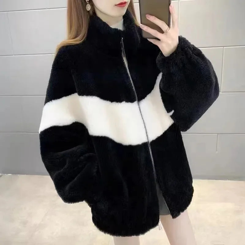 2024 Spring New Women's Thickened Stylish Double-sided Fleece Zipper Jacket Integrated Sweatshirt Long Hair Velvet Hoodies