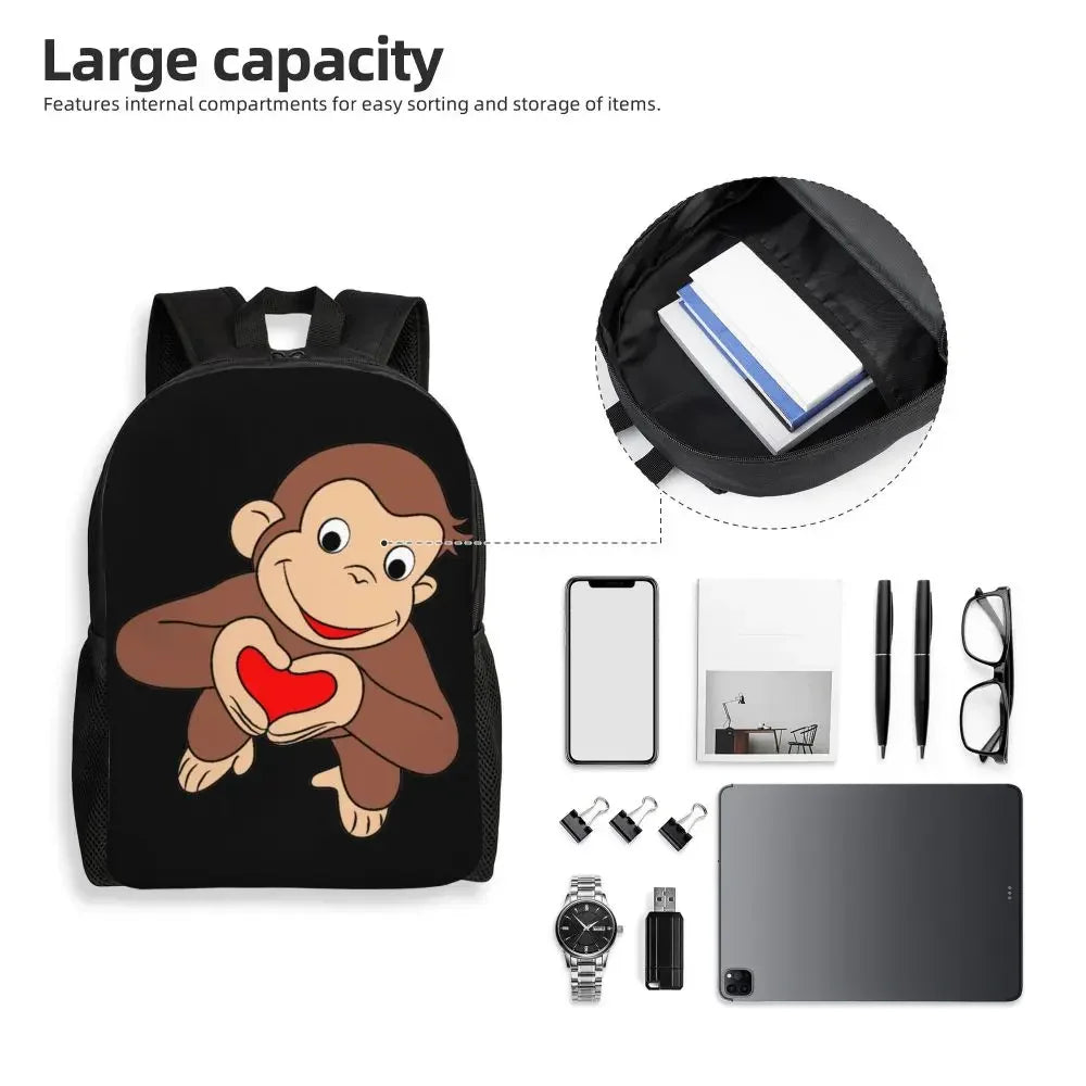 Customized Curious George Backpacks Women Men Casual Bookbag for School College Monkey Bags