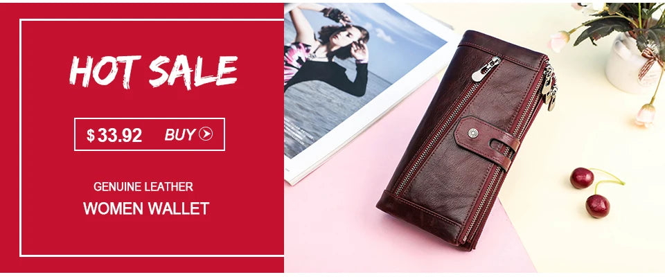 CONTACT'S Genuine Leather Short Wallets for Women Fashion Card Holder Money Clip Coin Purse Female Mini Wallet Women's Bag Purse