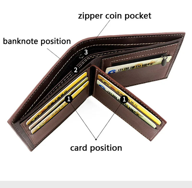 Short Men Wallets Zipper Coin Pocket Slim Card Holder Name Engraved Luxury Male Purses High Quality PU Leather Men's Wallet