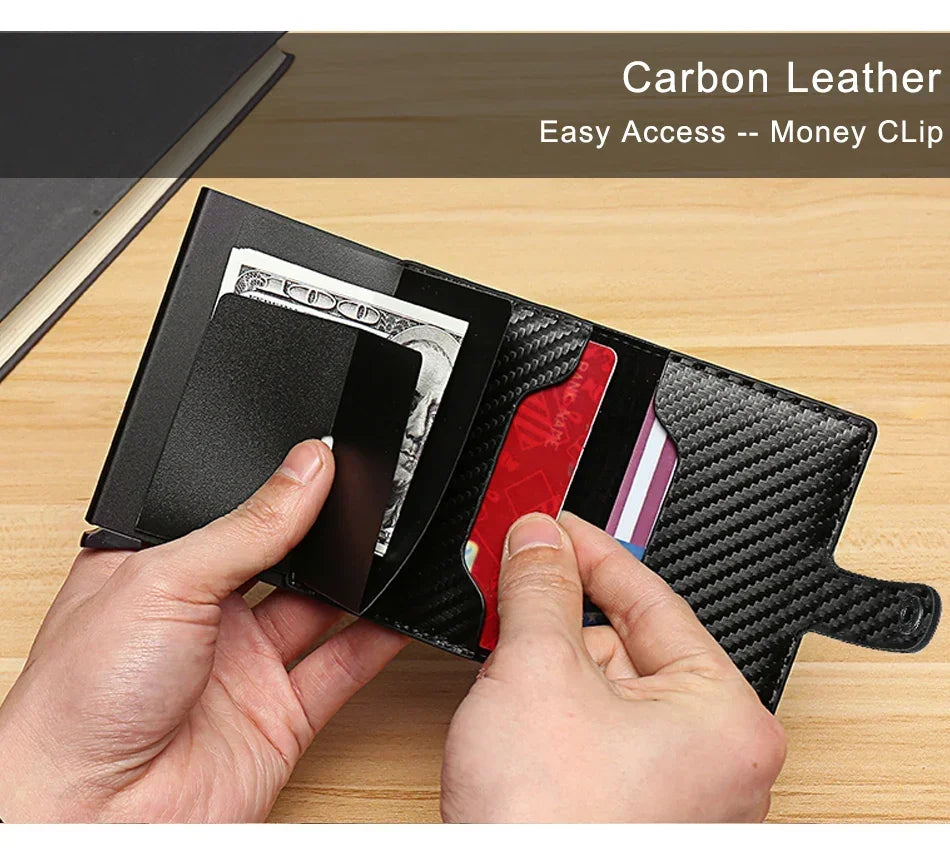 Fashion Business Carbon Fiber Credit Card Holder Wallet Men Rfid Metal Thin Pop Up Minimalist Wallet Small Purse Metal Wallet