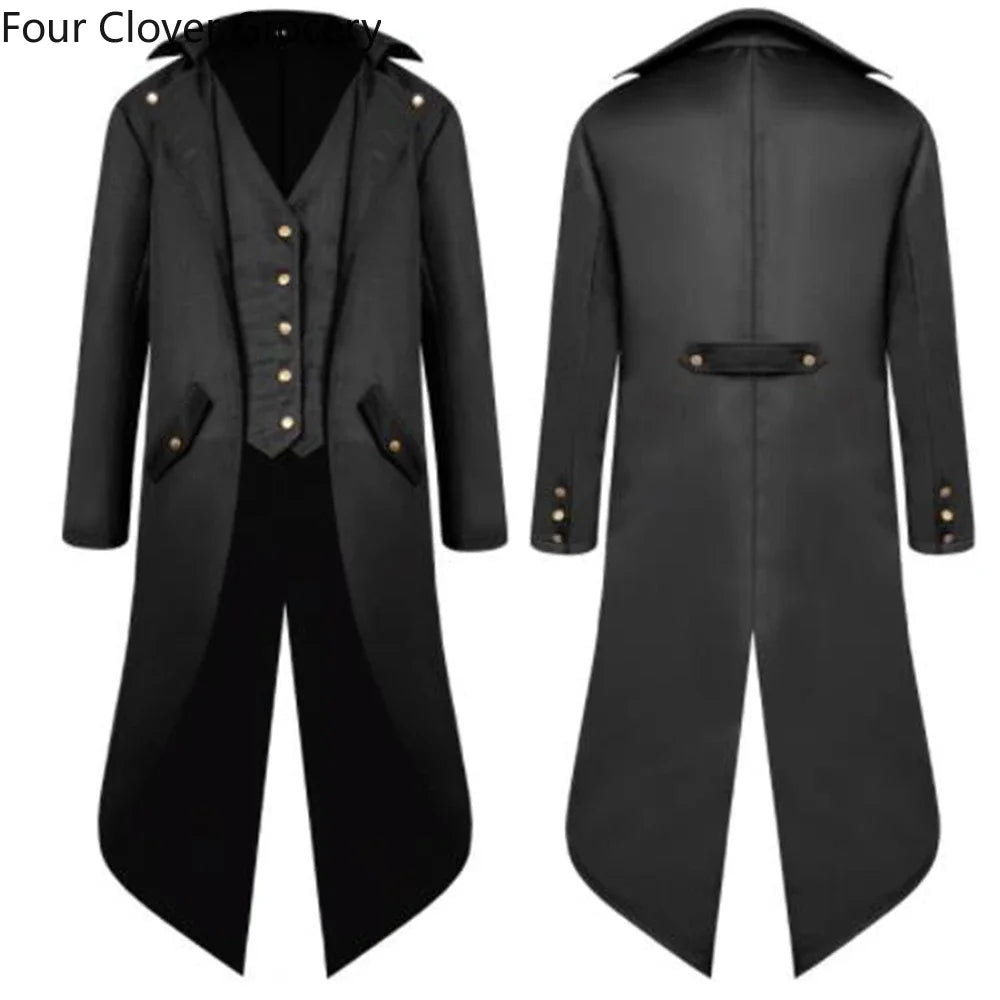 S-4xl Black Red Purple Green Mens Steampunk Gothic Jacket Victorian Tailcoat Vintage Halloween Costume Tuxedo Man Coat Uniform