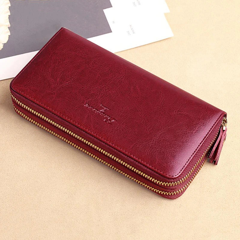 Genuine Leather Women Wallet 2024 Luxury Long Wallets for Women Large Capacity Clutch Bag Card Holder Purse Double Zipper Wallet