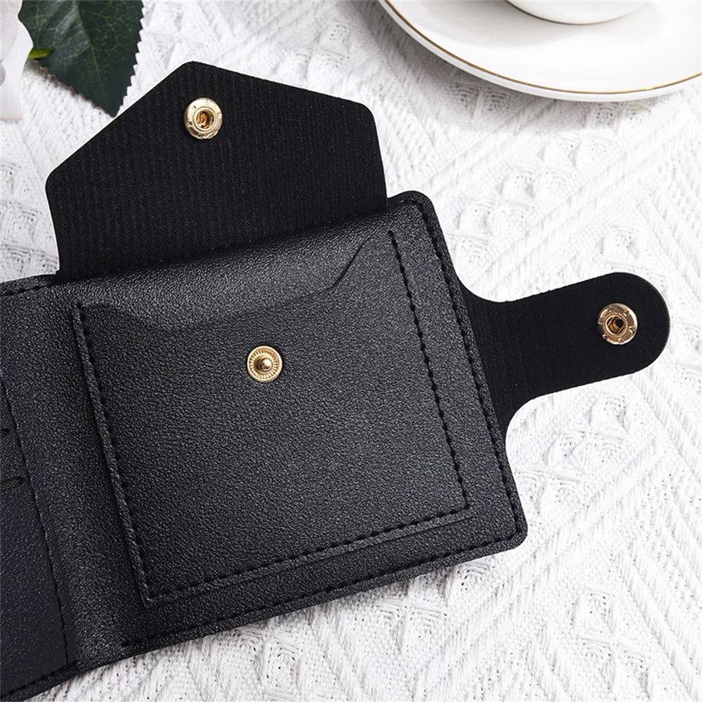 Pu Leather Small Short Wallet Bag Multi Card Holder Students Ultra-Thin Cowhide Coin Purse Clip Clutch Pouch For Men Women