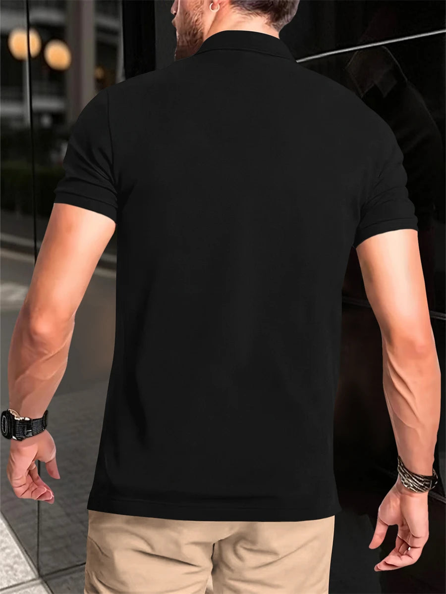 Spring/Summer Men's Short Sleeved Neck T-shirt New Solid Color Casual Polo Shirt Trendy Breathable Loose Top