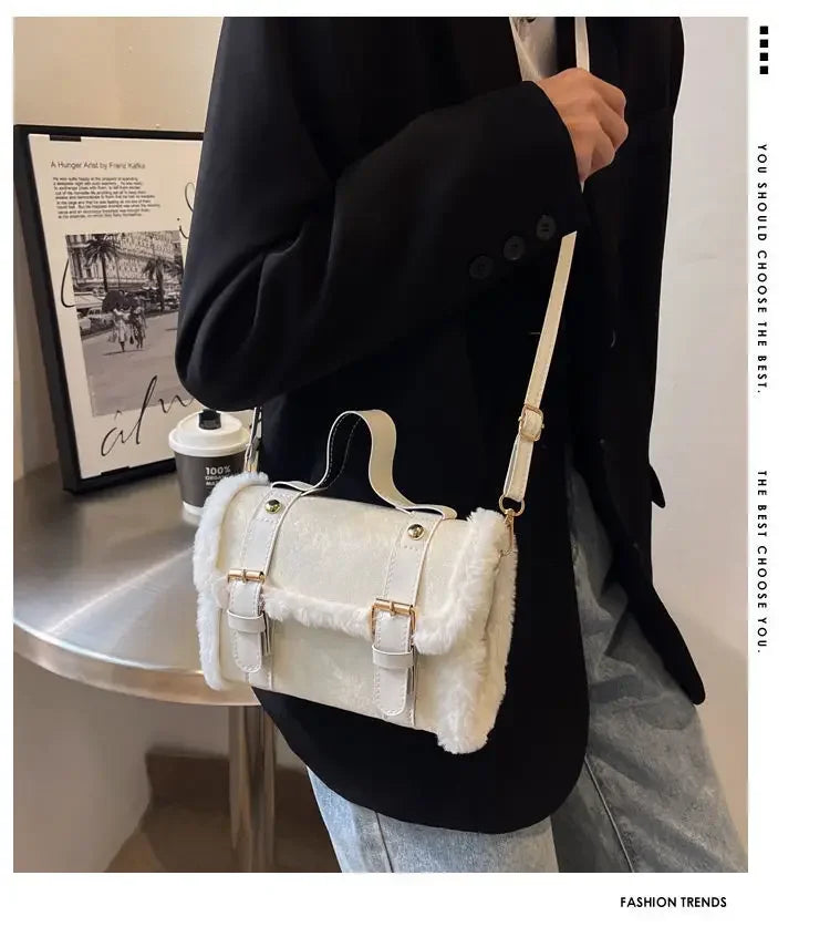 Winter Women Crossbody/shoulder Bag 2023 New Lamb Plush Velvet Bag Lady Small Square Handbag French Korea Style