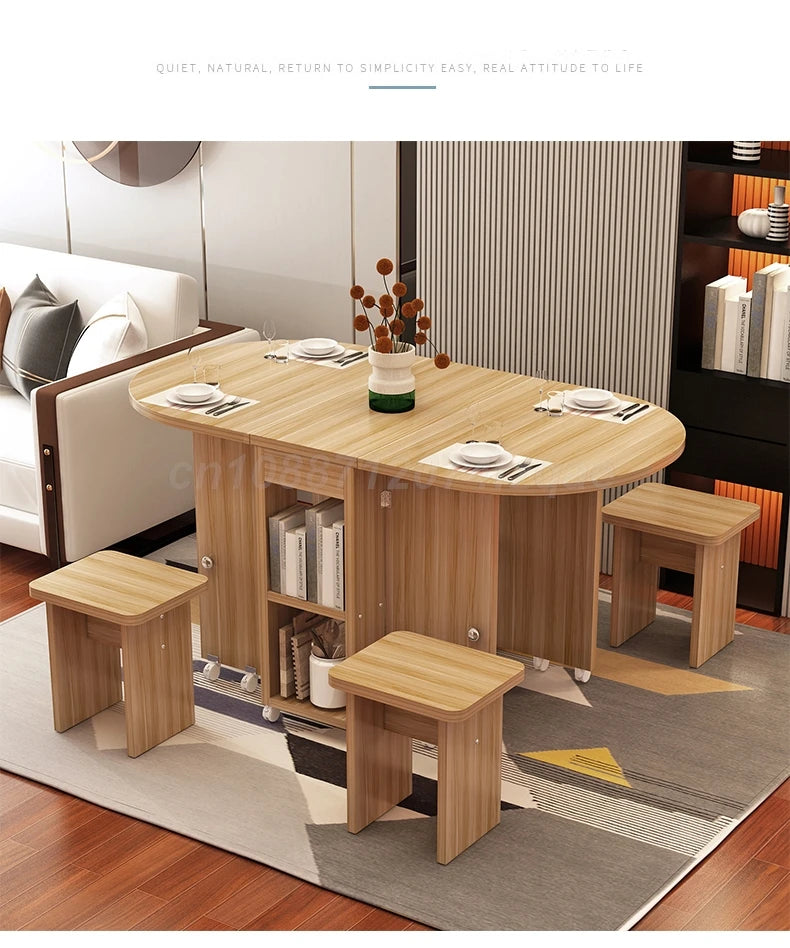 Folding Dining Table Movable Table Set  1.2m Round/ Square Table With 4 Chair Furniture For Dining Room Apartment Living Room