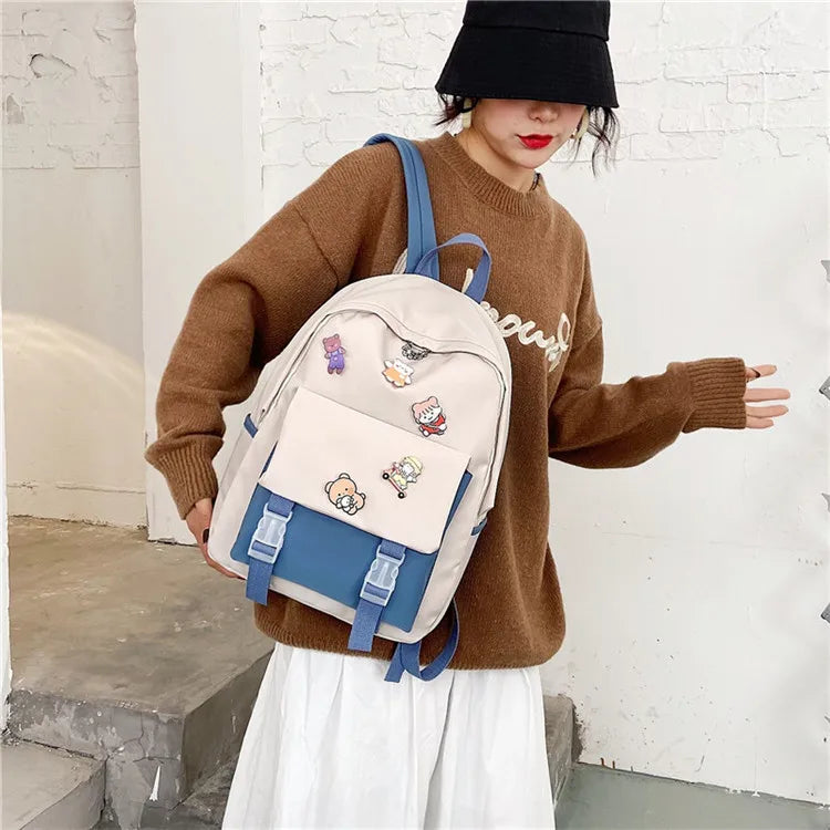 New Female Backpacks Women Cartoon High Capacity Nylon Waterproof College Backpack Trendy Women Laptop Girl Travel School Bags