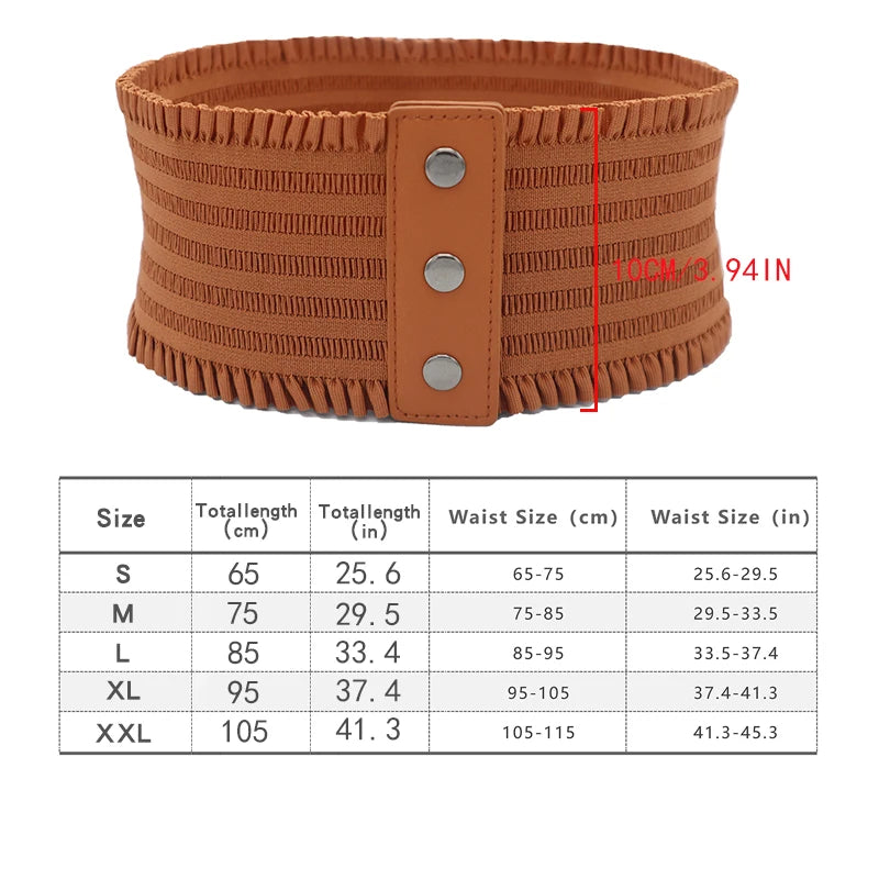 Ruffles Wide Belt Triple Buckle Elegant Elastic Waistband Decorative Dress Girdle for Women Large Size