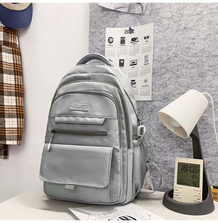 New Simple Student Bag Solid Color Schoolbag Youth Large Capacity Travel Backpack High Quality Canvas Schoolbag Fashion Backpack