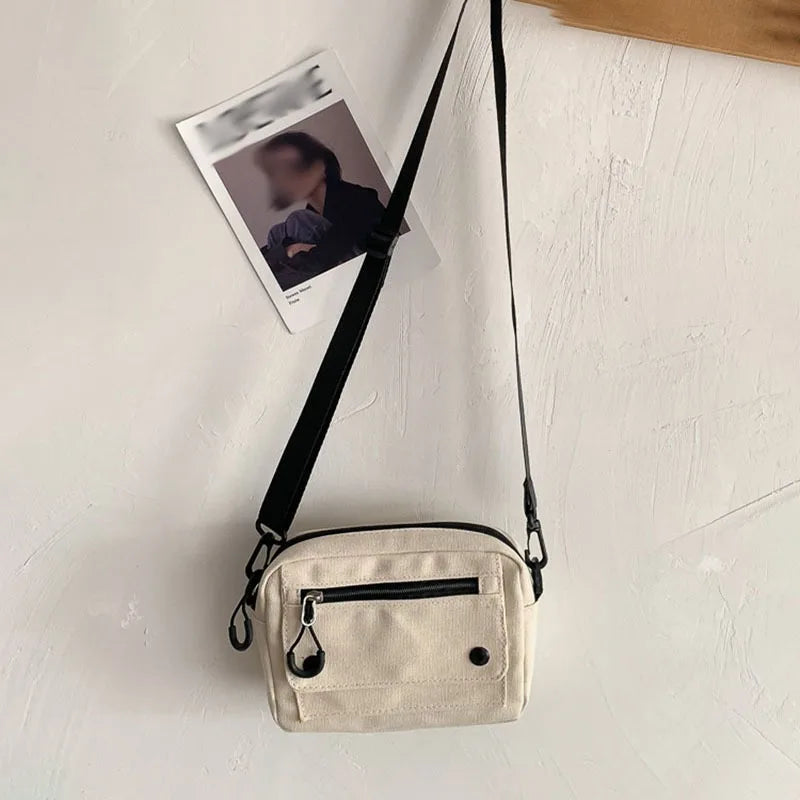 Women Canvas Handbags Korean Mini Student Bag Cell Phone Simple Small Crossbody Casual Ladies Zipper Shoulder Bag