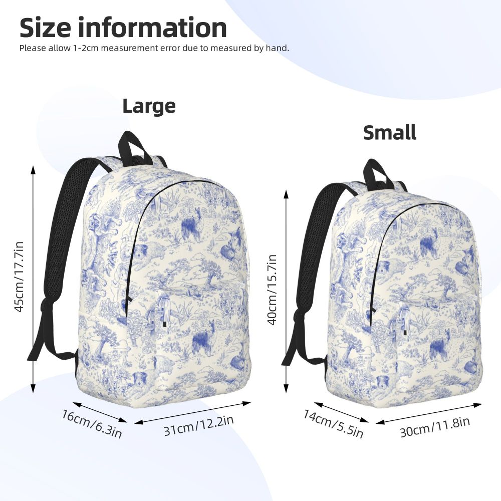 Personalized Navy Blue Toile De Jouy Canvas Backpacks Men Women Basic Bookbag for School College French Countryside Floral Bags