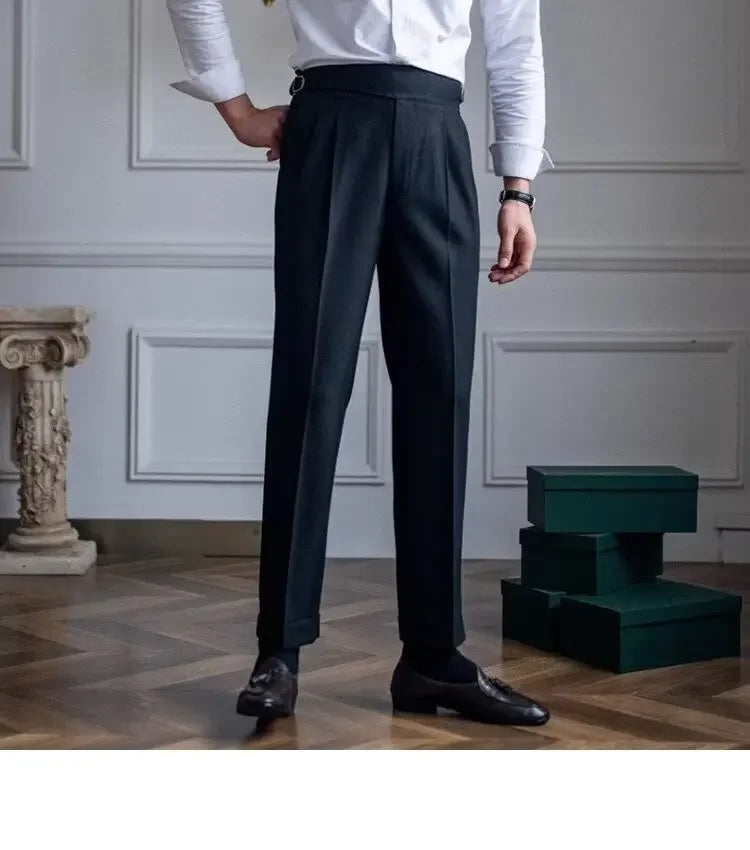 Spring Autumn White Men's Trousers Business Casual Cropped Pants Paris Button Trendy Italian Style