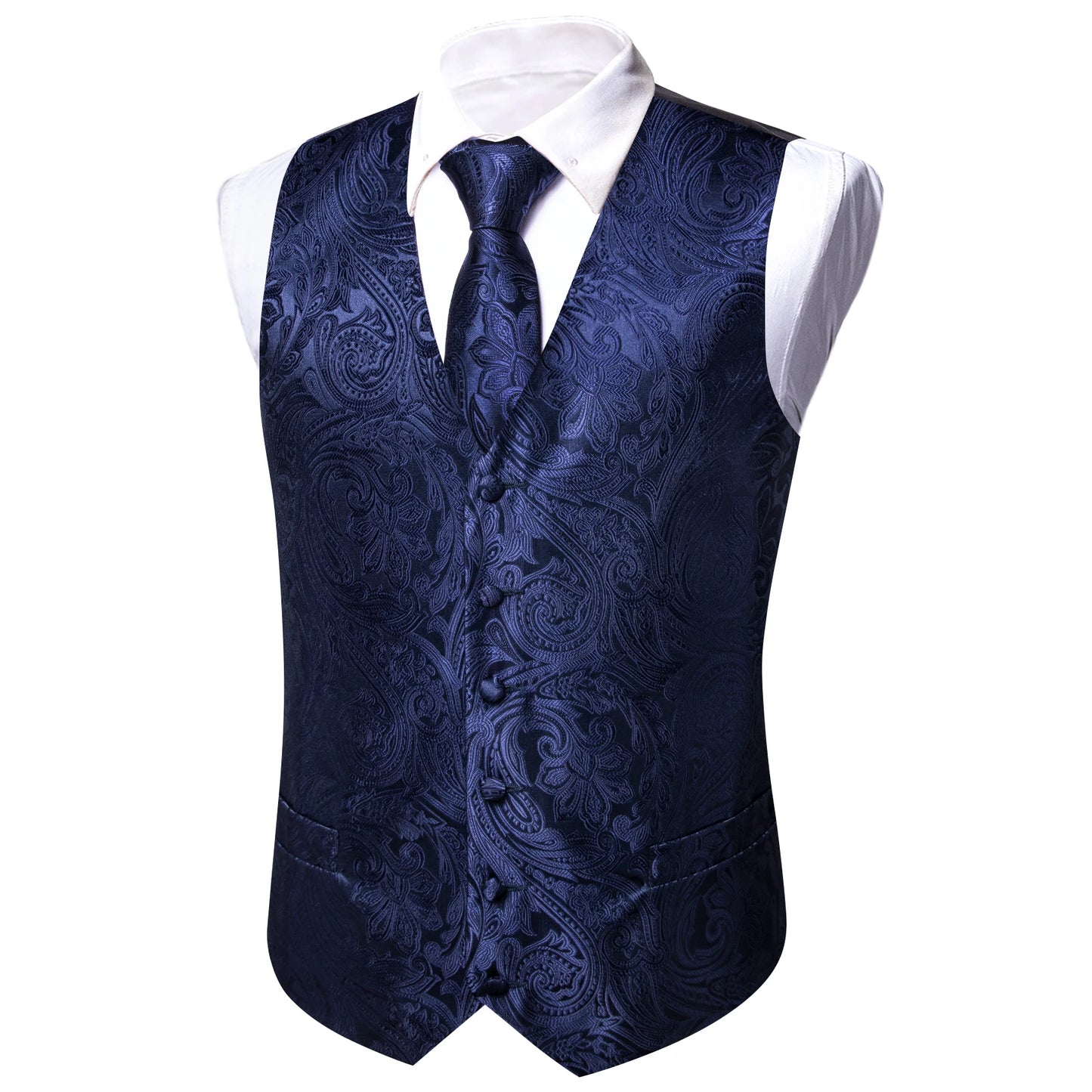 Sky Navy Royal Teal Blue Silk Men Vest Tie Hanky Cufflink Set Woven Waistcoat Sleeveless Jacket Male Wedding Business Barry.Wang