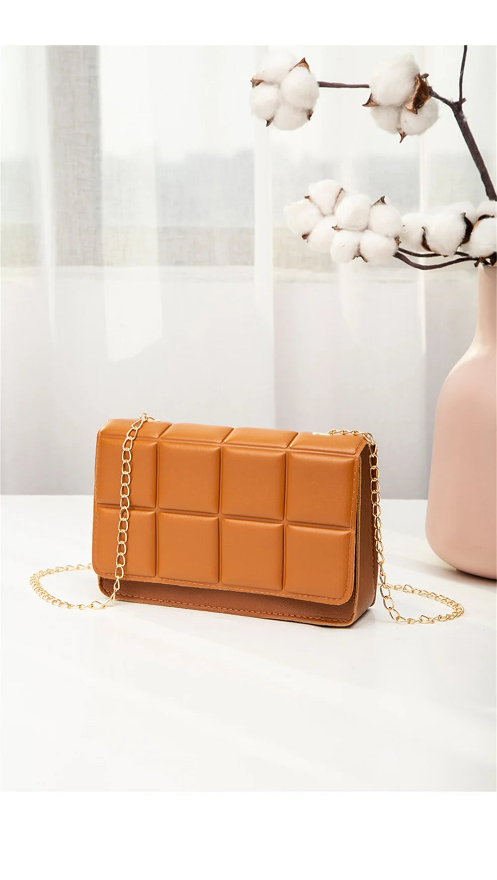 2024 New PU Leather Shoulder Bags for Women Fashion Texture Chain Rhomboid Crossbody Bags Summer Trend Handbags Phone Bag Ladies