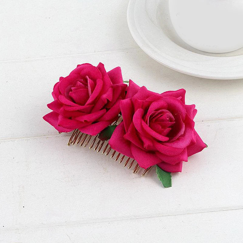 Flamenco Flowers For Hair DIY Headdress For Bridal Flocking Cloth Red Rose Flower Hairpin Hair Clip Party Hair Accessories