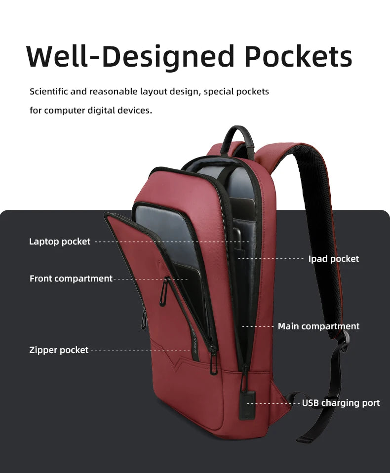 Heroic Knight Business Slim Backpack Men's 15.6" 17" Waterproof Laptop Backpack Fashion Multifunctional Man Work Travel Backpack