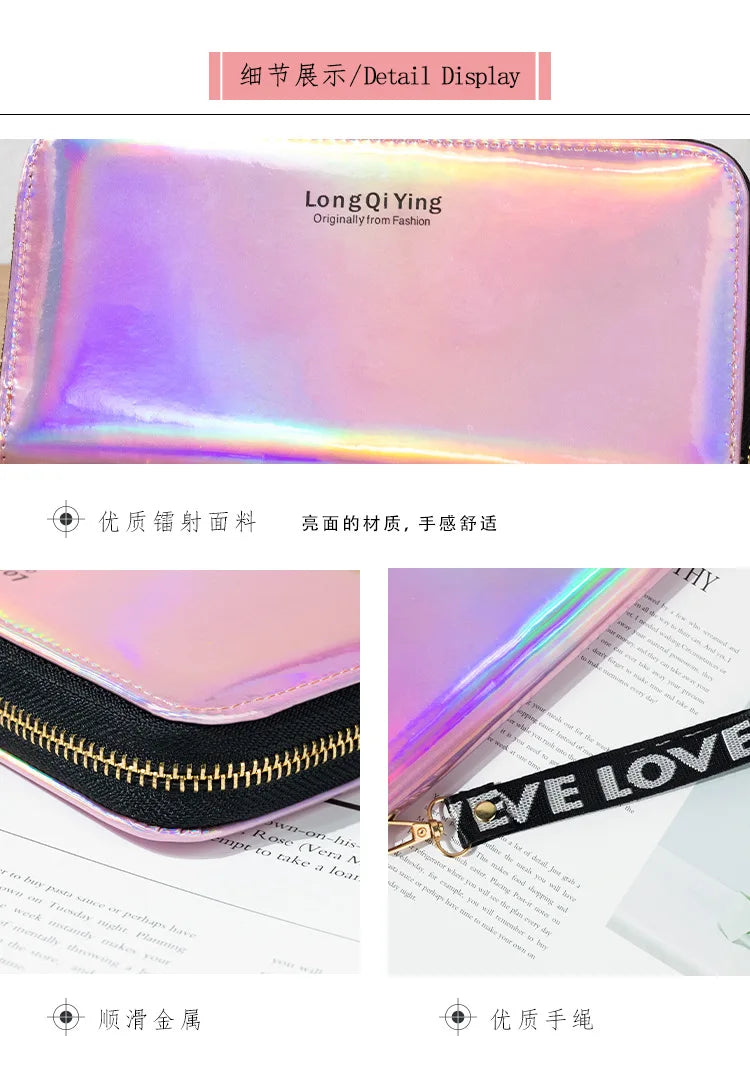 Women's Long Wallet Laser Holographic Wallet Women Long Pu Purse Fashion Female Clutch Large Capacity Zipper Purses Phone Purse