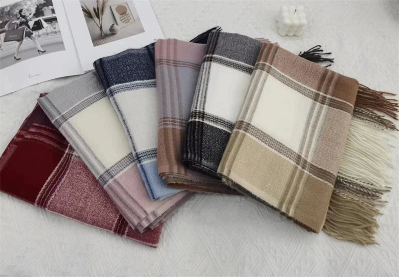 2023 Warm Plaid Cashmere Shawl Poncho Winter Scarf Luxury Print Blanket Pashmina Wraps Bufanda With Tassel Casual Stoled Echarpe