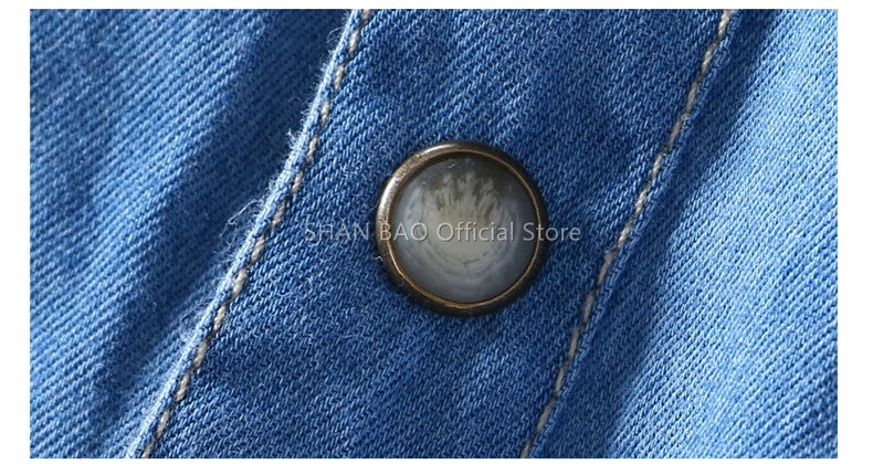 SHAN BAO classic brand double pocket button 100% cotton denim shirt 2022 spring high quality men's slim long-sleeved shirt