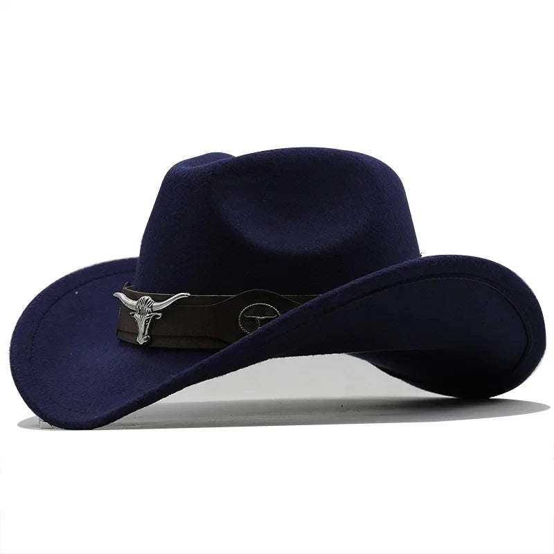 Western Cowboy Hat Roll Brim Cowgirl Cap Cowboy Jazz Fedora Hats Felt Cap with Cow Band for Women Men Children