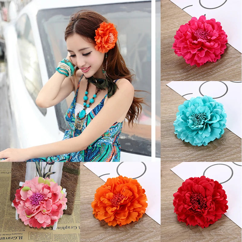 Flamenco Flowers For Hair DIY Headdress For Bridal Flocking Cloth Red Rose Flower Hairpin Hair Clip Party Hair Accessories