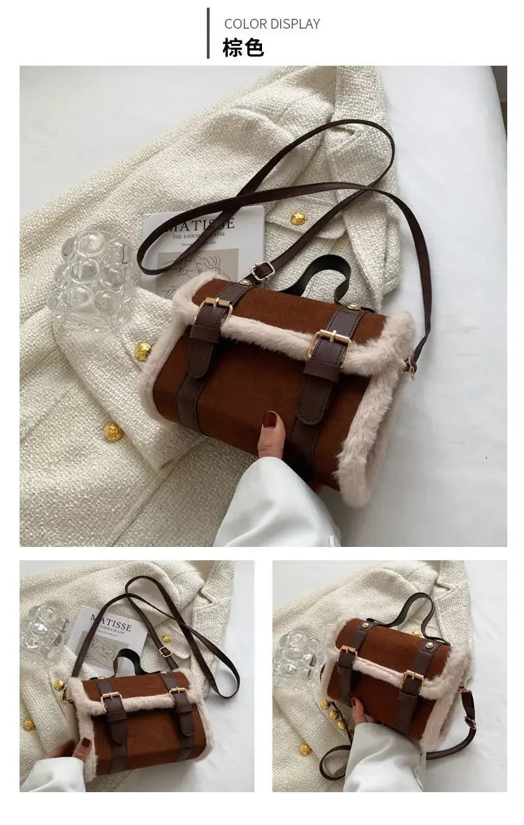 Winter Women Crossbody/shoulder Bag 2023 New Lamb Plush Velvet Bag Lady Small Square Handbag French Korea Style