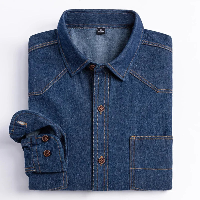 Chemise classique à manches longues en denim 2023, 100 % coton, avec poche, broderie, vêtements confortables