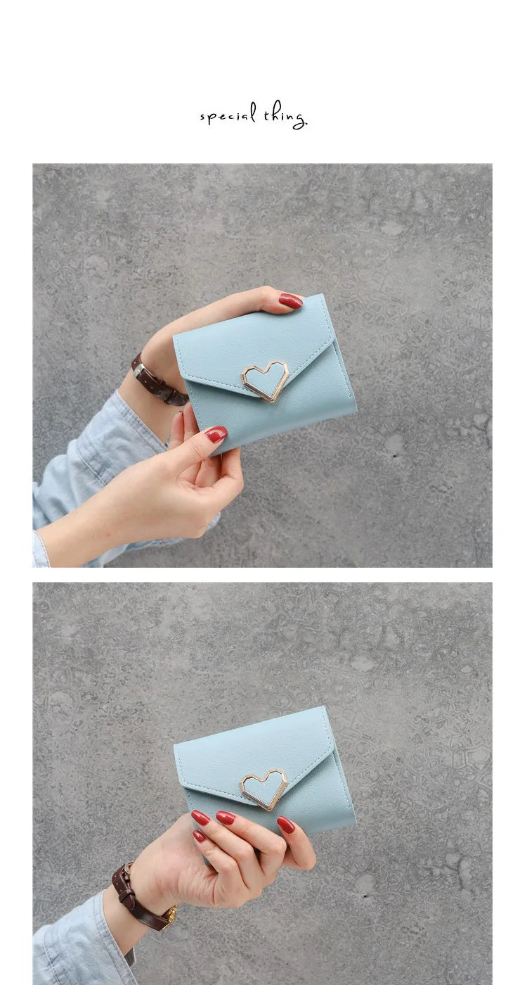 2022 New Short Women Wallets Free Name Engraving Kpop Heart-Shaped Cute Small Women's Wallet PU Leather Slim Simple Female Purse