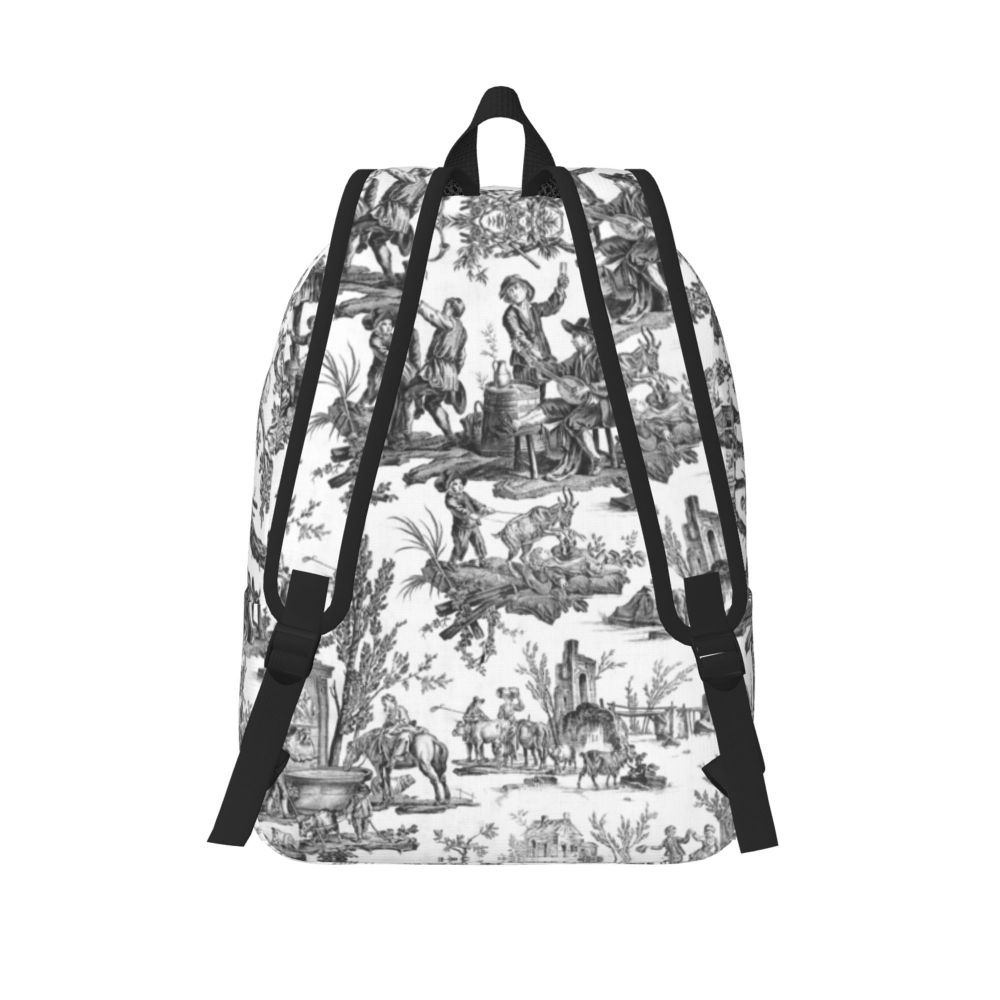 Personalized Navy Blue Toile De Jouy Canvas Backpacks Men Women Basic Bookbag for School College French Countryside Floral Bags