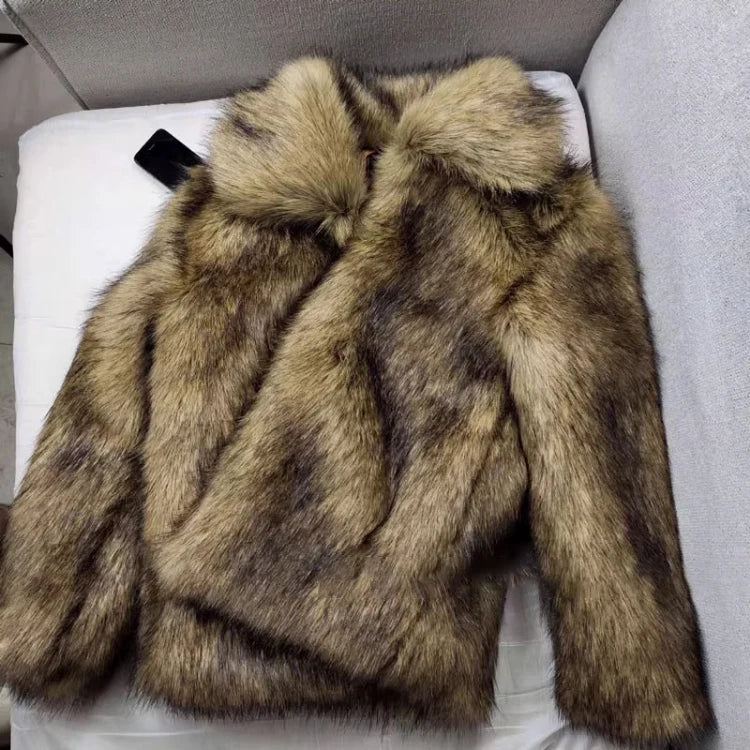 Mauroicardi Winter Short Thick Warm Hairy Shaggy Faux Raccoon Fur Coat Men Long Sleeve High Quality Luxury Fluffy Jacket 2023