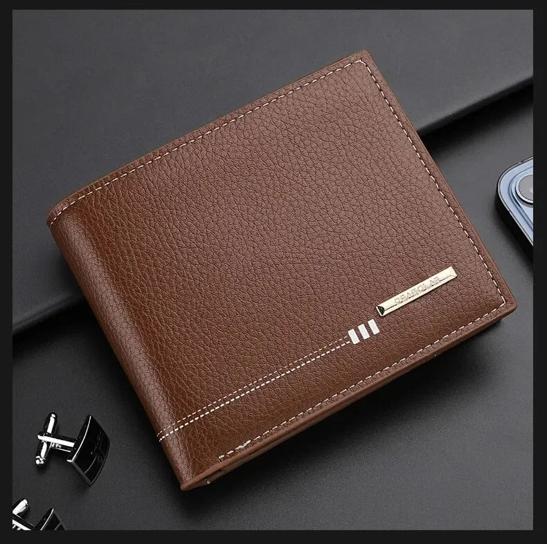 New Men's Wallet Credit Card Holder Zipper Coin Purse High-Quality Lychee Pattern Business Short Wallet for Men Business Wallet