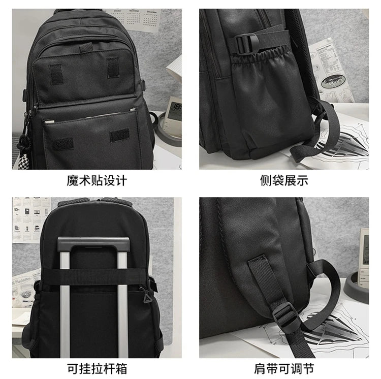 New Simple Student Bag Solid Color Schoolbag Youth Large Capacity Travel Backpack High Quality Canvas Schoolbag Fashion Backpack