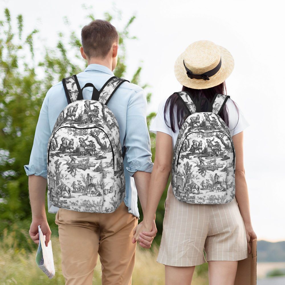 Personalized Navy Blue Toile De Jouy Canvas Backpacks Men Women Basic Bookbag for School College French Countryside Floral Bags