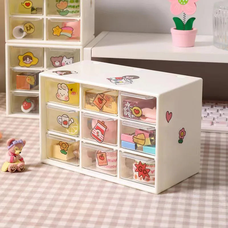 Desk Storage Box for Mini Drawers, Stackable Nine-square Grid Storage Box, Hairpin/sticker/jewelry Accessories Storage Box