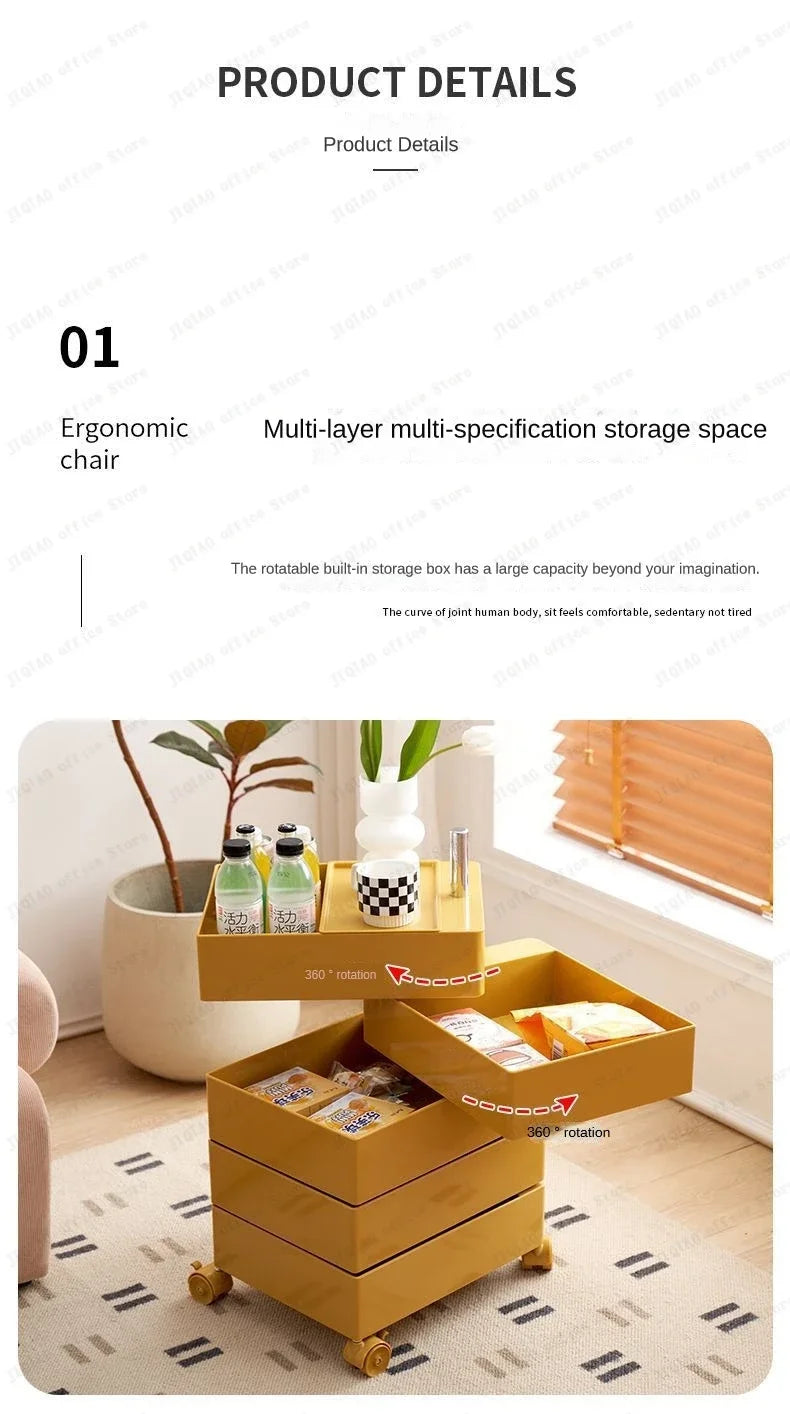 Movable Storage Rack Rotating Bedside Table Storage Cabinet Living Room Home Side Cabinet Multi-layer Snack Storage Cabinet