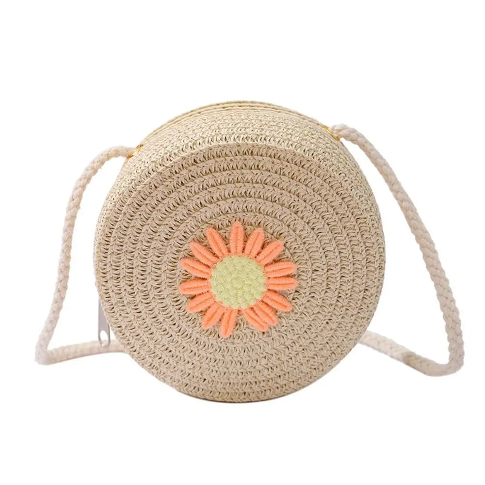 Round Straw Bag Women Woven Crossbody Beach Bag for Ladies Cute Rattan Handmade Knitted Shoulder Bag Candy Color Small Handbag