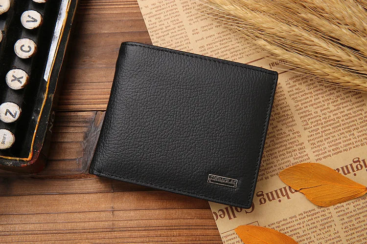 100% Genuine Leather Men Wallets Premium Product Real Cowhide Wallets for Man Short Black Walet Portefeuille Homme