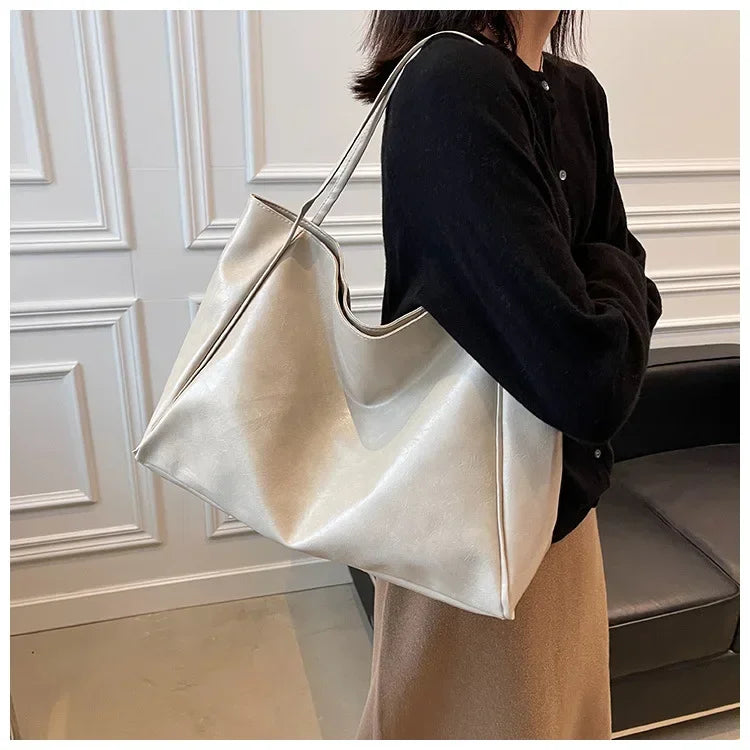 Women Tote Bag Fashion Underarm Pouch Large Capacity Soft Pu Leather Shoulder Bag Retro Crossbody Bag Casual Portable BucketBags