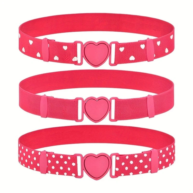 Cute Heart Buckle Elastic Belts For Girls Candy Color Casual Waistband Adjustable Dress Belt