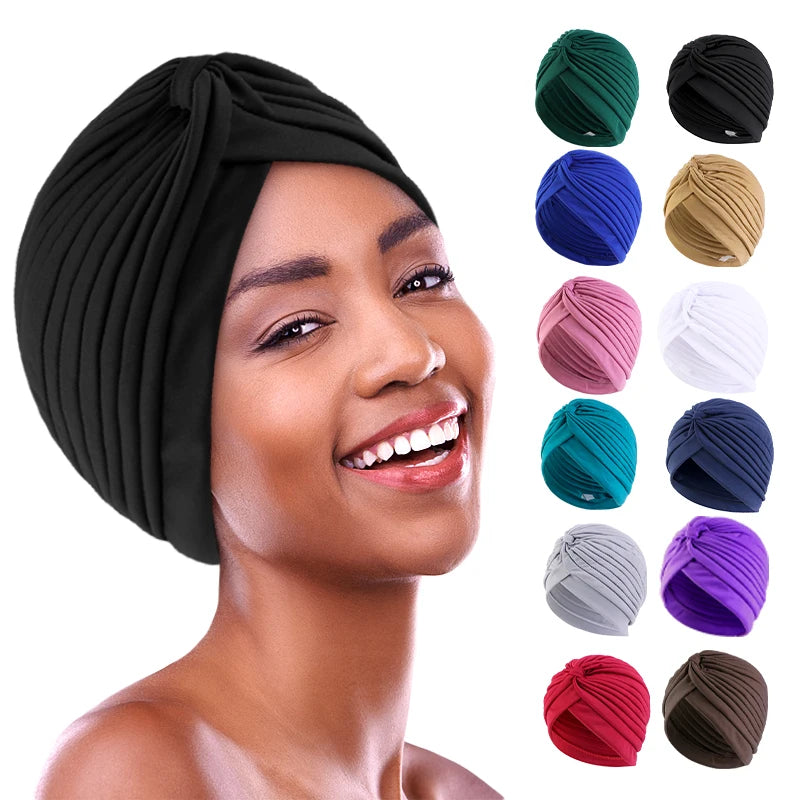 3PCS/LOT Stretchy Knot Twist Turban Bandanas Women Headscarf Bonnet Muslim Hijab Indian Hats Chemo Cap Solid Color Head Wrap