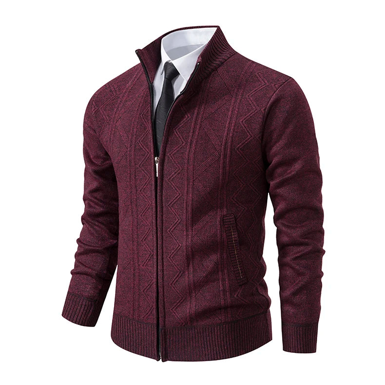 Veste épaisse pour hommes automne et hiver ligne tendance chaude col montant cardigan tricoté pull manteau