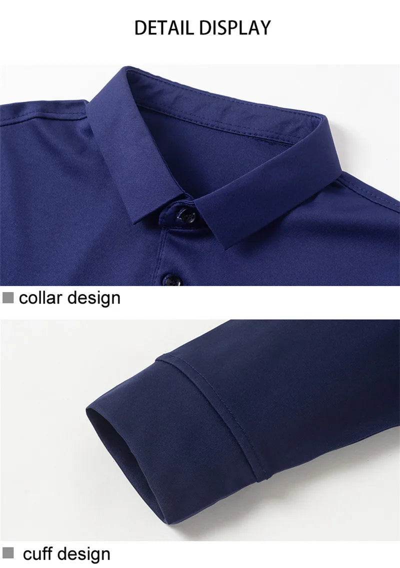 Fashion Men New Business Solid Polo Shirts Spring Autumn Thin Long Sleeve Button Lapel Male Clothing Loose Casual T-Shirt Tops