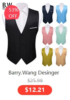 Sky Navy Royal Teal Blue Silk Men Vest Tie Hanky Cufflink Set Woven Waistcoat Sleeveless Jacket Male Wedding Business Barry.Wang