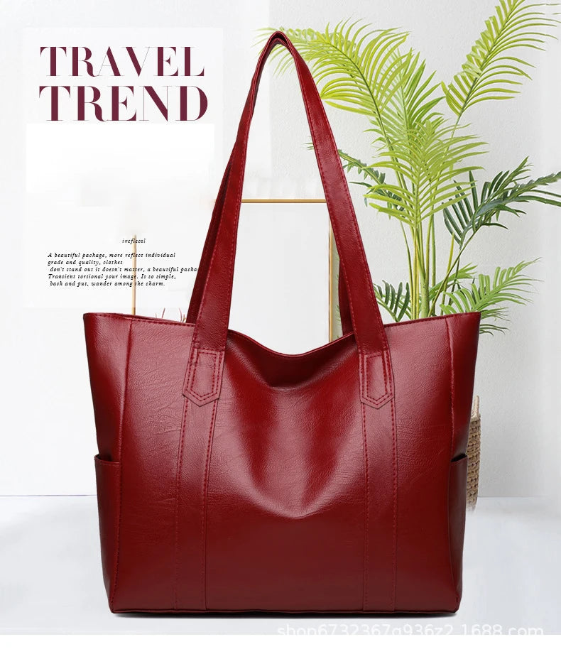 TRAVEASY 2024 Casual PU Leather Large Capacity Tote Bags for Women Fashion Solid Color Zipper Female Shoulder Bag Ladies Handbag