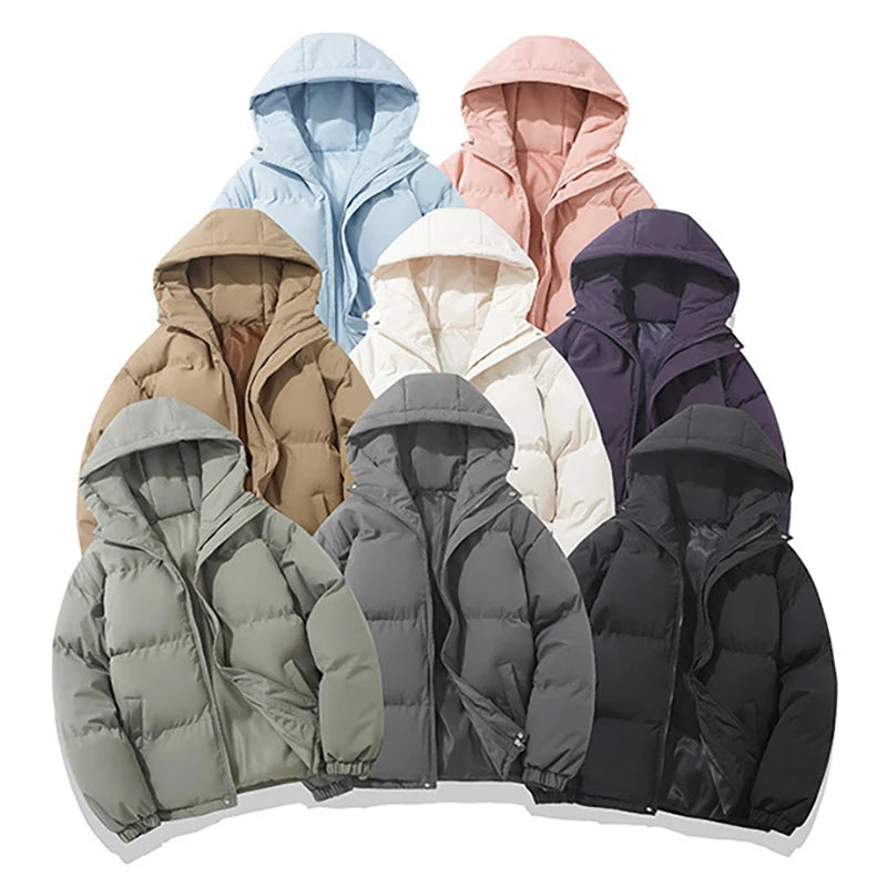 Automne Hiver Nouveaux Hommes Parkas À Capuche Solide Chaud Couple Veste Extérieure Décontractée Vêtements Manteaux Hommes Coton Rembourré Vestes De Sport