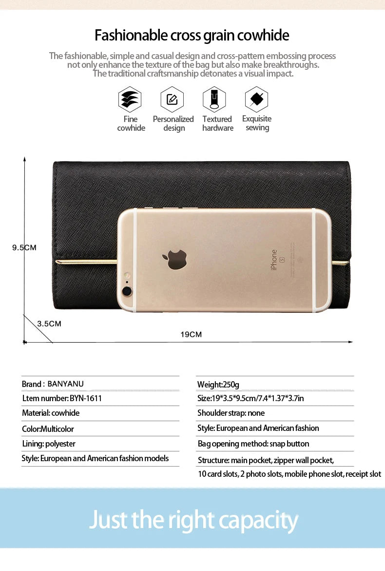 محفظة جلدية أصلية جديدة كبيرة السعة للنساء، حامل بطاقات طويل متعدد الوظائف، تصميم أنيق وفاخر