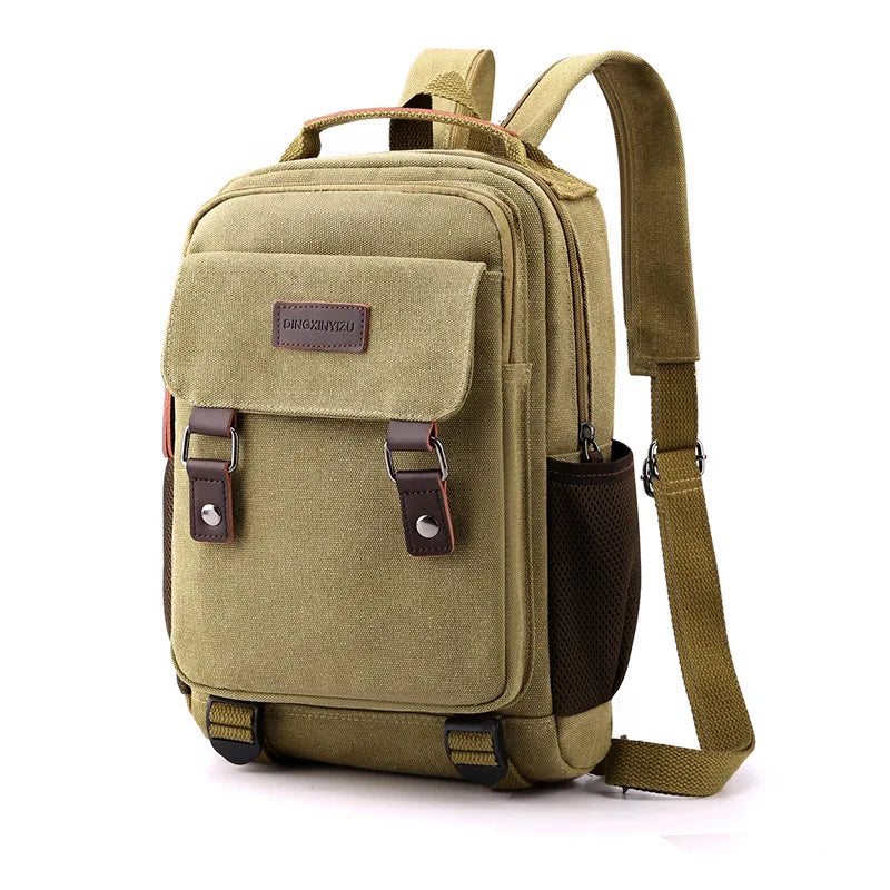 Small Mens Backpack Canvas Casual Backpacks for Men 2024 Mini Male School Bag Rucksack Man Multi-function Crossbody Bag Travel