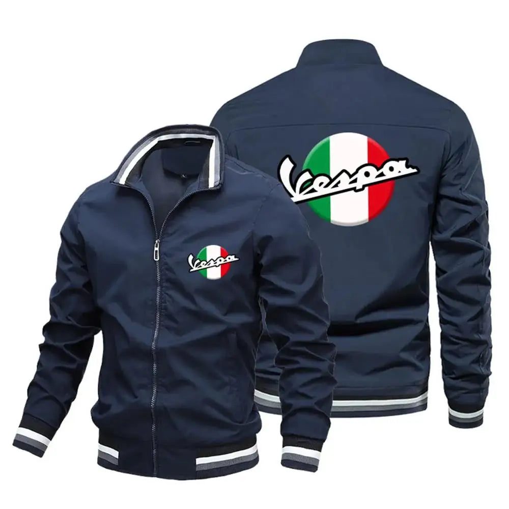 Men's casual Vespa motorcycle logo printed jacket, windproof pilot riding 2024