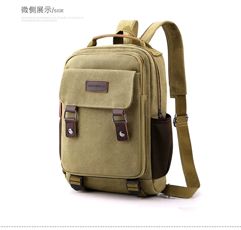 Small Mens Backpack Canvas Casual Backpacks for Men 2024 Mini Male School Bag Rucksack Man Multi-function Crossbody Bag Travel